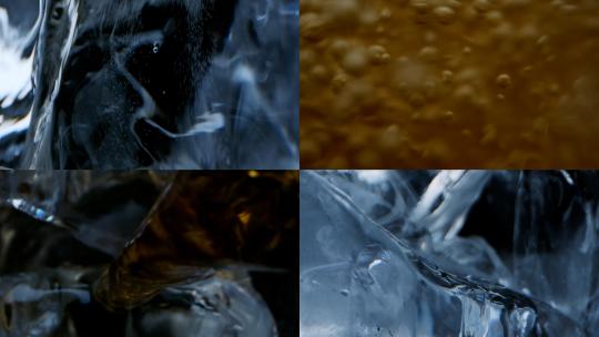 洋酒冰块液体倒入杯中画面一组视频素材模板下载