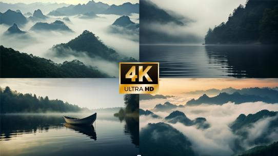 意境山水森林自然意境云雾唯美逆光云海清晨高清在线视频素材下载