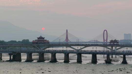 航拍福建漳州九龙江日落风光