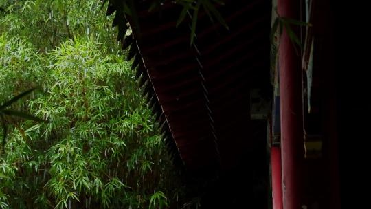 雨天中式建筑屋檐雨滴古风意境