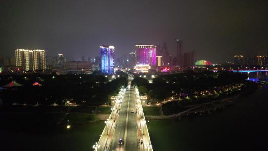 南宁朝阳路步行街商业圈夜景灯光航拍