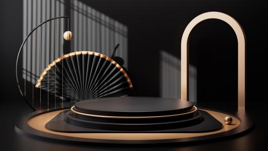 黑金色中国风室内建筑背景动画