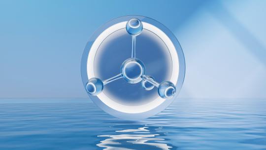 水面上的分子生物科技概念动画3D渲染