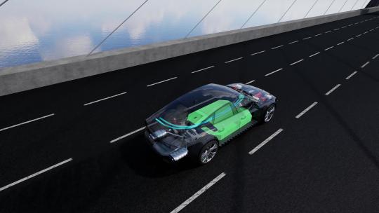 电动汽车 氢能源汽车 汽车行驶在大桥