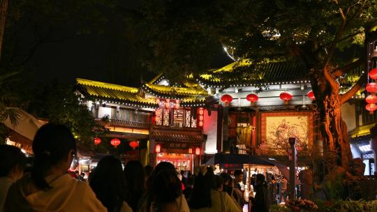 成都锦里景区商业街步行街戏台夜景实时
