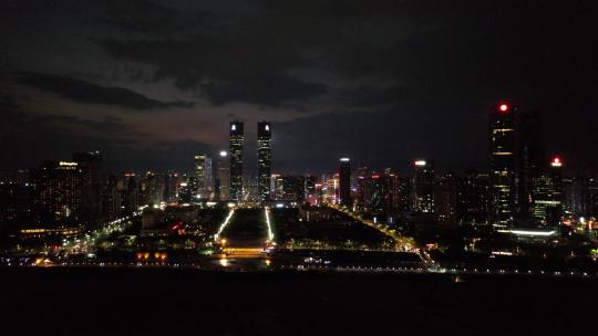 航拍江西南昌红谷滩秋水广场CBD夜景视频素材模板下载