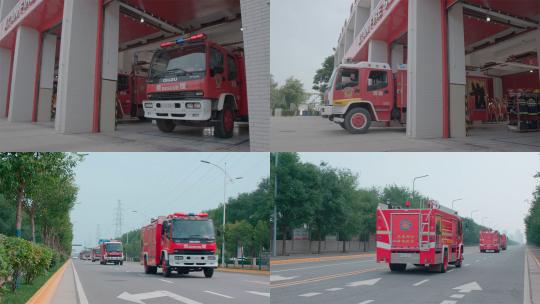 119消防车出警在路上行驶高清在线视频素材下载