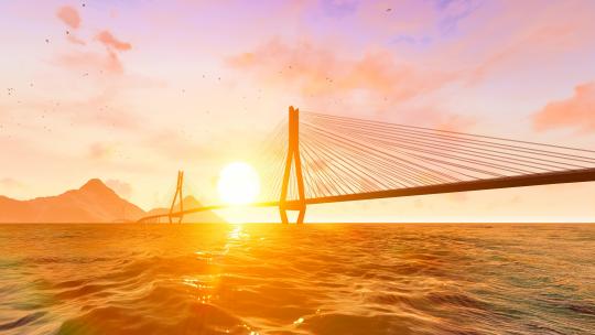 跨海高架桥夕阳延时摄影