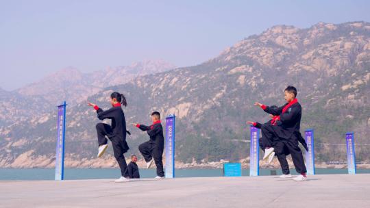 儿童练习中华武术-崂山少年学习武术视频素材模板下载