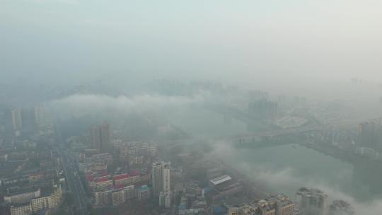 云雾缭绕的衡阳湘江城市风光4k航拍视频素材模板下载