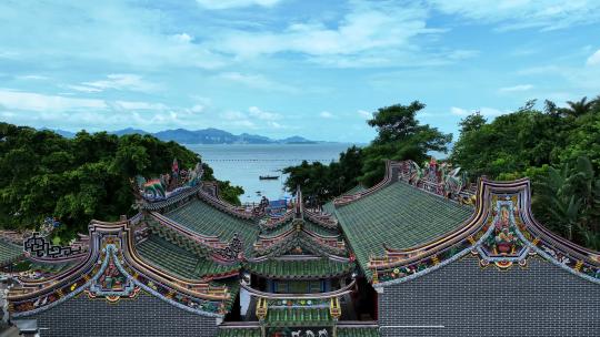 航拍广东惠州十里银滩海景妈祖庙天后宫