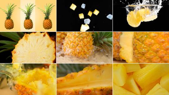 菠萝凤梨特写新鲜水果创意饮品广告实拍高清在线视频素材下载