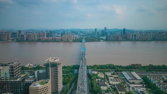 浙江杭州复兴大桥车流延时摄影视频素材模板下载