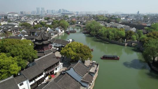 苏州市七里山塘古建筑水乡河流风光