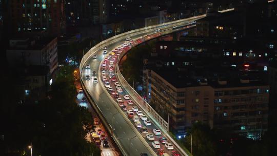 航拍南京主城区夜景繁华交通路网立交车流