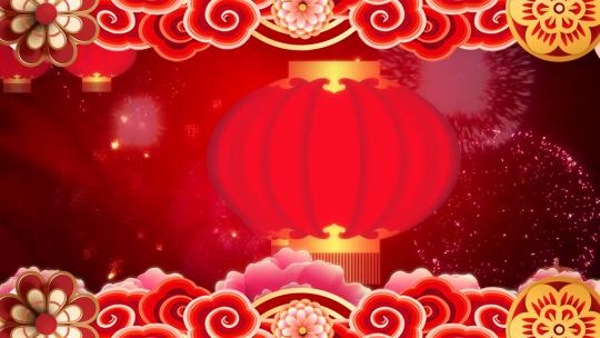 红色喜庆祥云灯笼新年节日背景视频