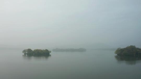 杭州春天西湖湖中三岛晨曦风光航拍视频素材模板下载