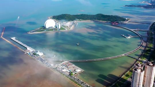 航拍珠海地标建筑日月贝云卷云舒