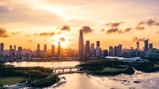深圳湾人才公园日落航拍延时
