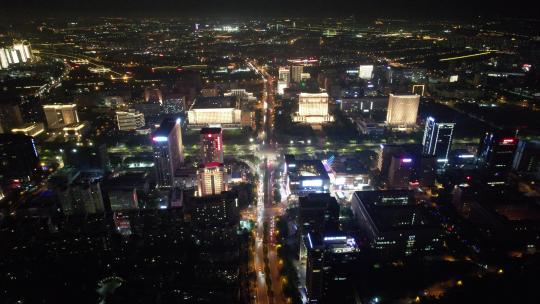 河南郑州金水路夜景航拍视频素材模板下载