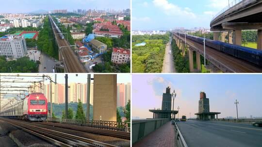 南京长江大桥铁路水路交通运输实拍素材