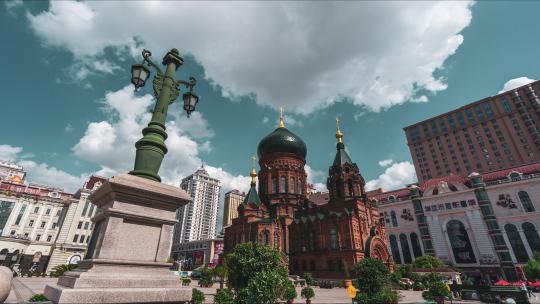哈尔滨圣索菲亚教堂移动延时摄影视频素材模板下载
