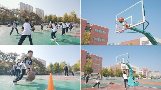 中小学生篮球课打球高清在线视频素材下载