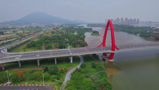 航拍漳州芝山大桥建筑风光