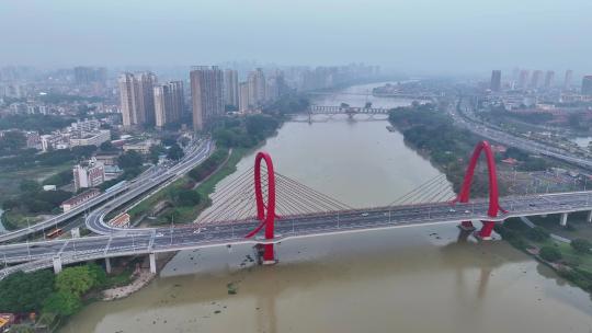 航拍福建漳州九龙江芝山大桥风光