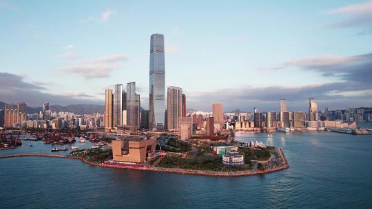 航拍中国香港西九龙区地标建筑视频素材模板下载