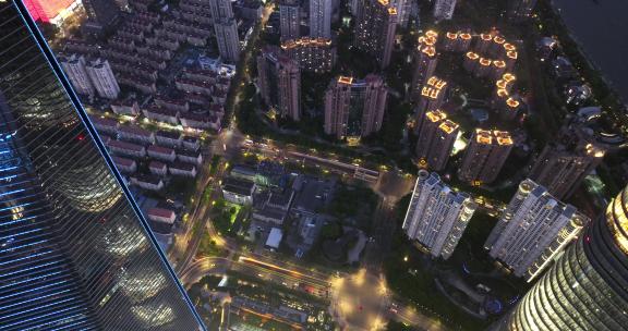 上海城市摩天大楼夜景俯瞰