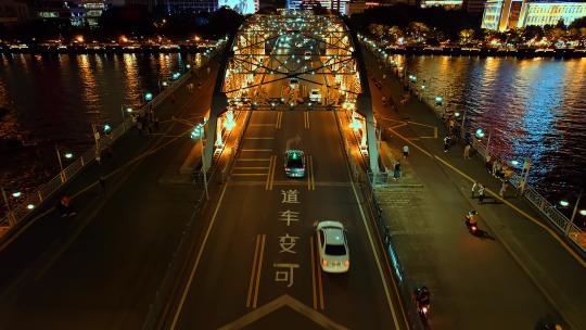 广州海珠桥跨江大桥灯光秀夜景航拍4K视频