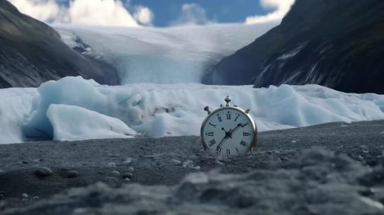 冰川前的钟表滴答转动