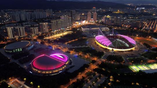 浙江义乌城市夜景大景航拍高清在线视频素材下载