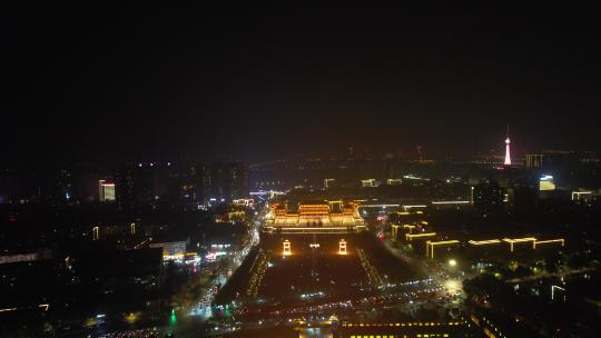 河南 洛阳 明堂天堂景区 夜景航拍视频素材模板下载