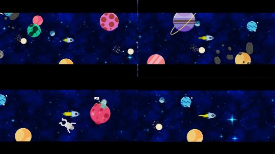 卡通火箭遨游太空高清在线视频素材下载