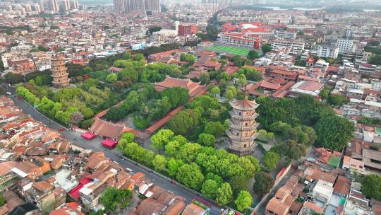 航拍福建泉州西街开元寺古建筑风光