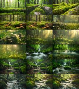 蘑菇森林小溪大自然高清在线视频素材下载