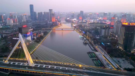 4k 航拍宁波三江口城市建筑天际线夜色