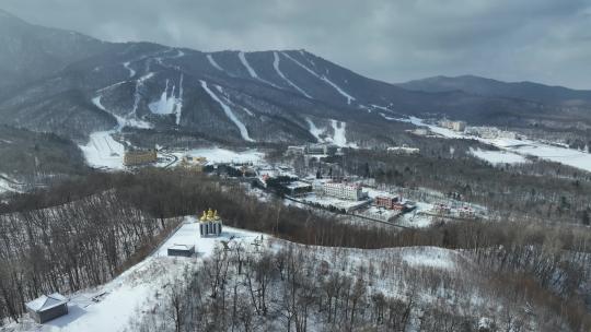 冬季黑龙江亚布力滑雪场航拍自然景观