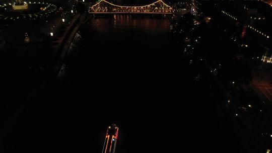 天津解放桥 世纪钟 天津站 夜景 4K航拍视频素材模板下载