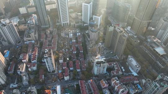 航拍南京新街口建筑群光影