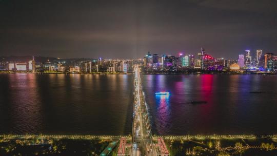 浙江杭州城市夜景移动延时航拍