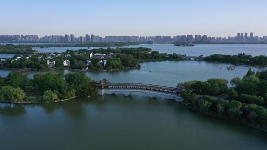 徐州云龙湖航拍 泛月桥 徐州地标自然美景