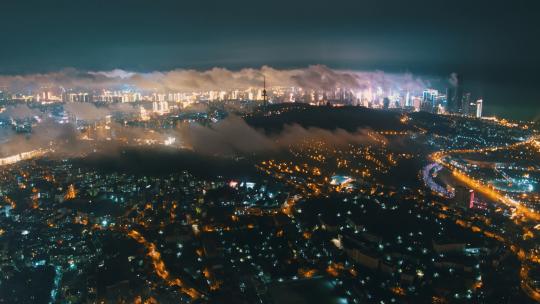 2020青岛老城区平流雾夜景