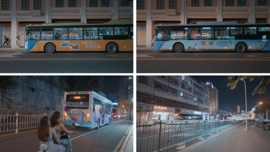 夜晚的公交车视频素材模板下载