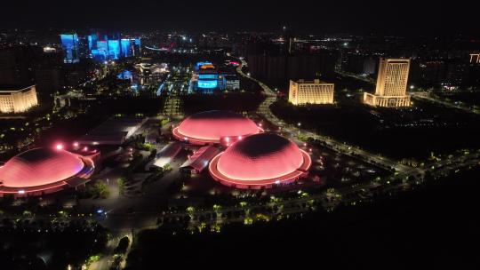 淄博会展中心夜景航拍视频素材模板下载