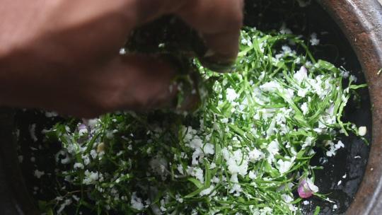 在斯里兰卡，可食用的树叶被称为德雷吉阿·沃比利斯，在陶罐中作为食物制作视频素材模板下载