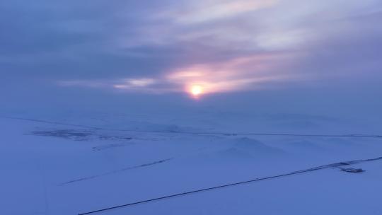 航拍4K雪域草原雪景暮色