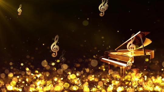 唯美黑金风音符粒子钢琴背景视频